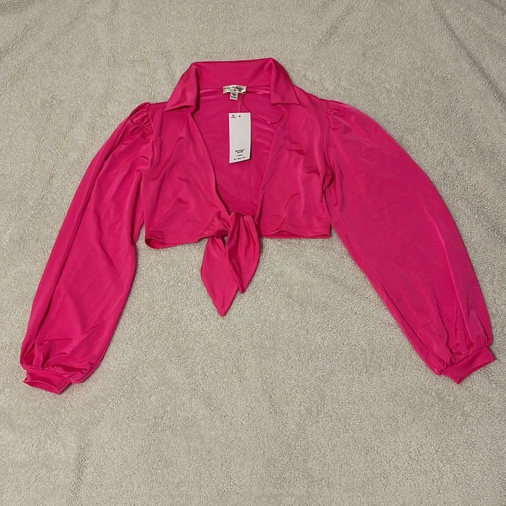 ASOS Miss Selfridge Pink Tie-Front Slinky Shirt - Picture 4 of 4